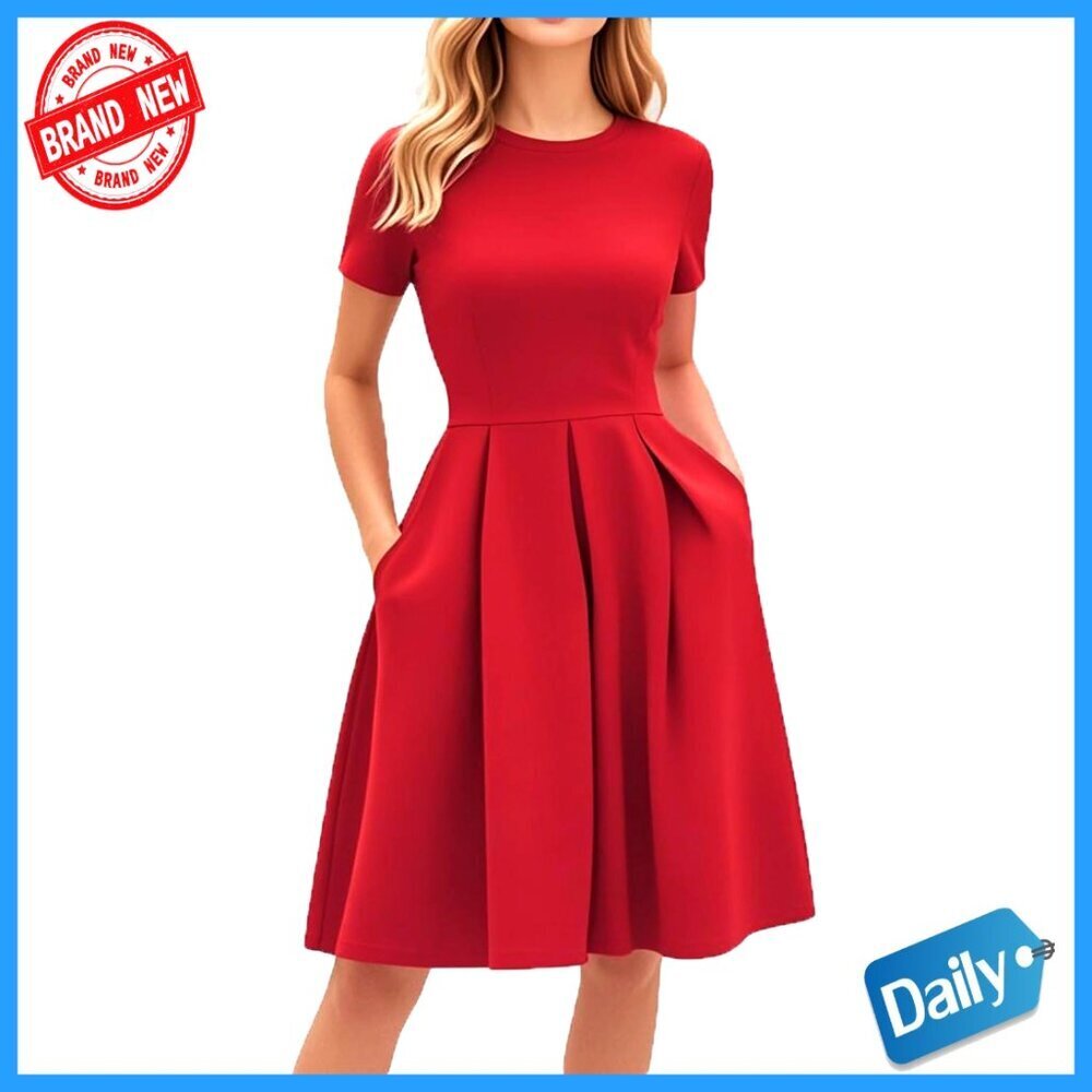 Vintage Swing Dress Elegant Party Work A-Line with Pockets Chic Classic